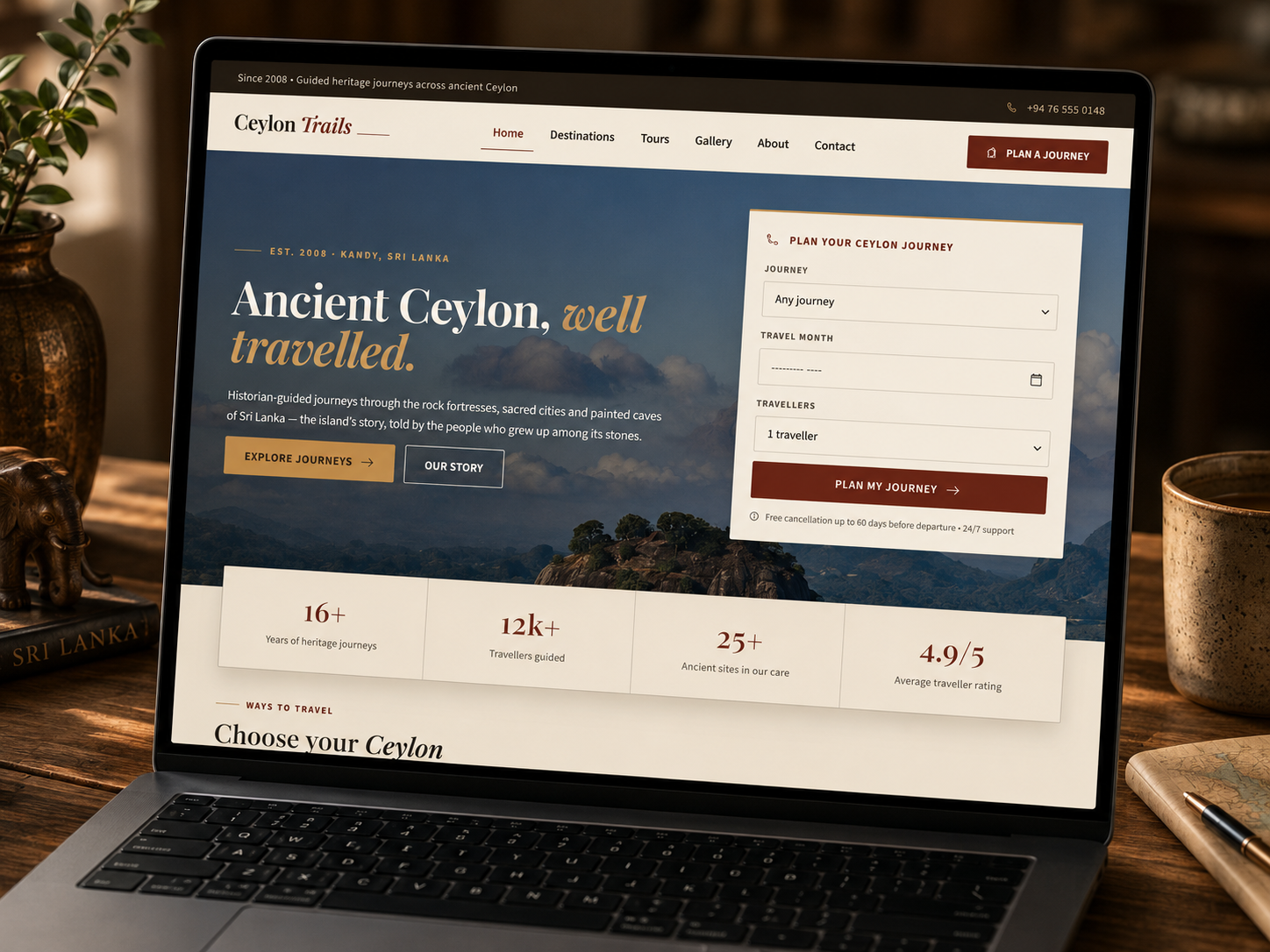 Preview of the Ceylon Trails travel website — Sigiriya rock fortress in Sri Lanka