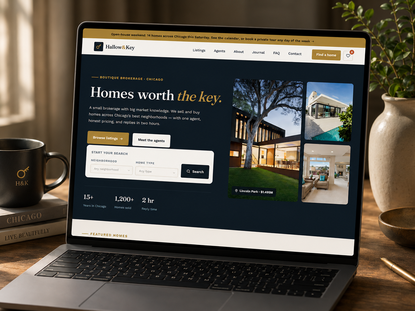 Preview of the Hallow & Key real estate website — keys handed to a buyer