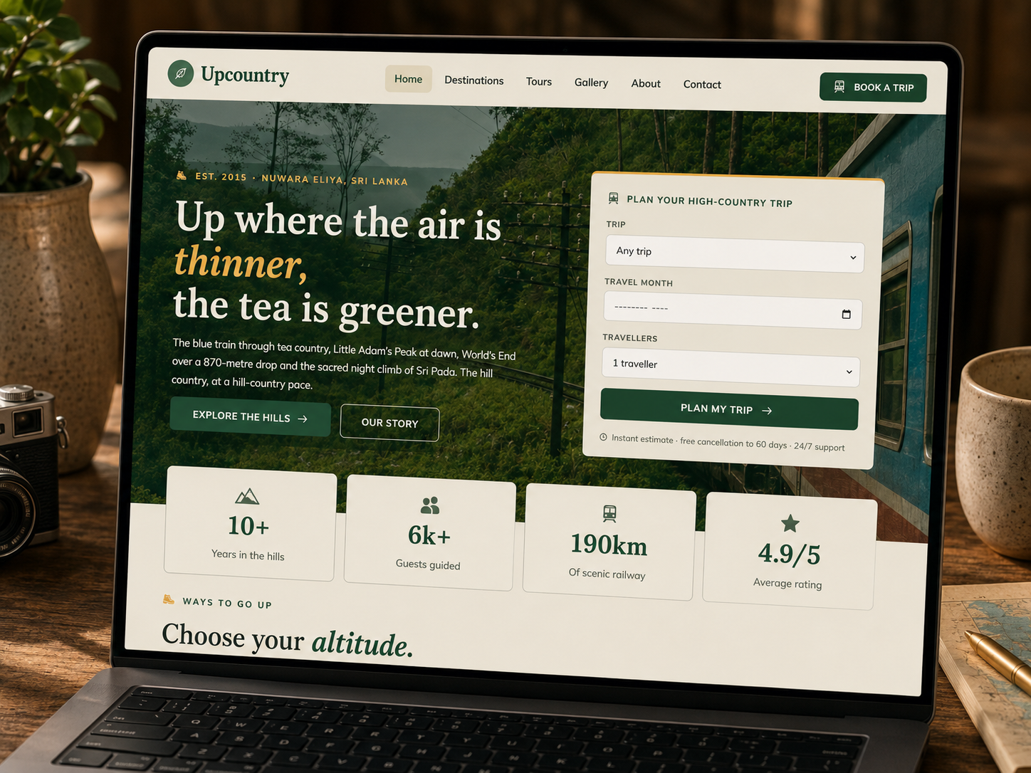 Preview of the Upcountry travel website — the blue train through tea country in Sri Lanka