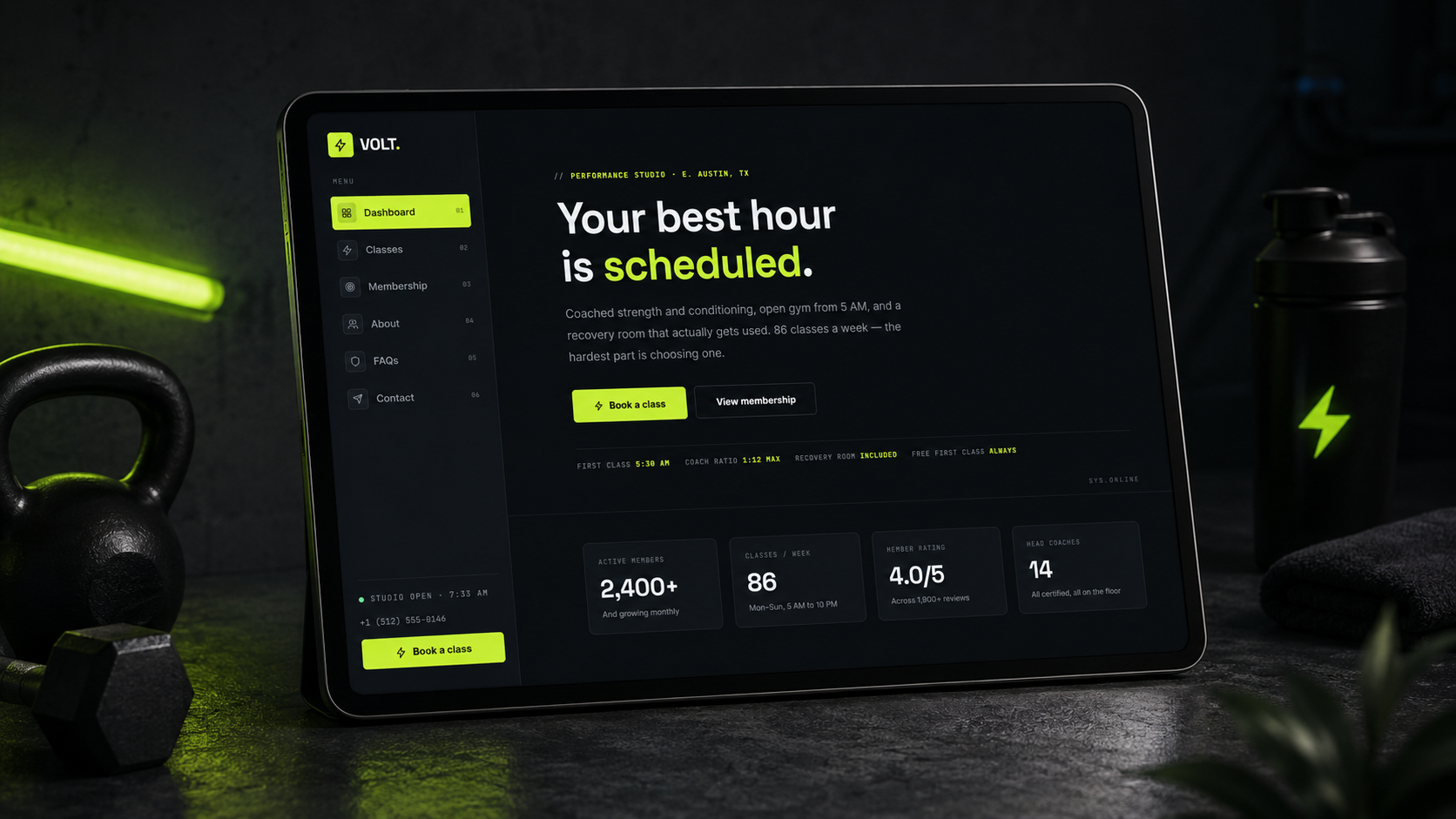 Preview of the VOLT fitness website — a person training